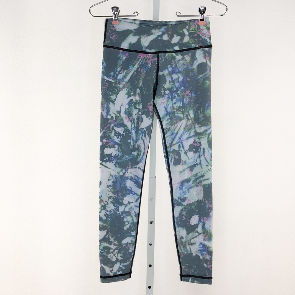 VMMA Grey Blue Print Athletic Yoga Leggings, XS
